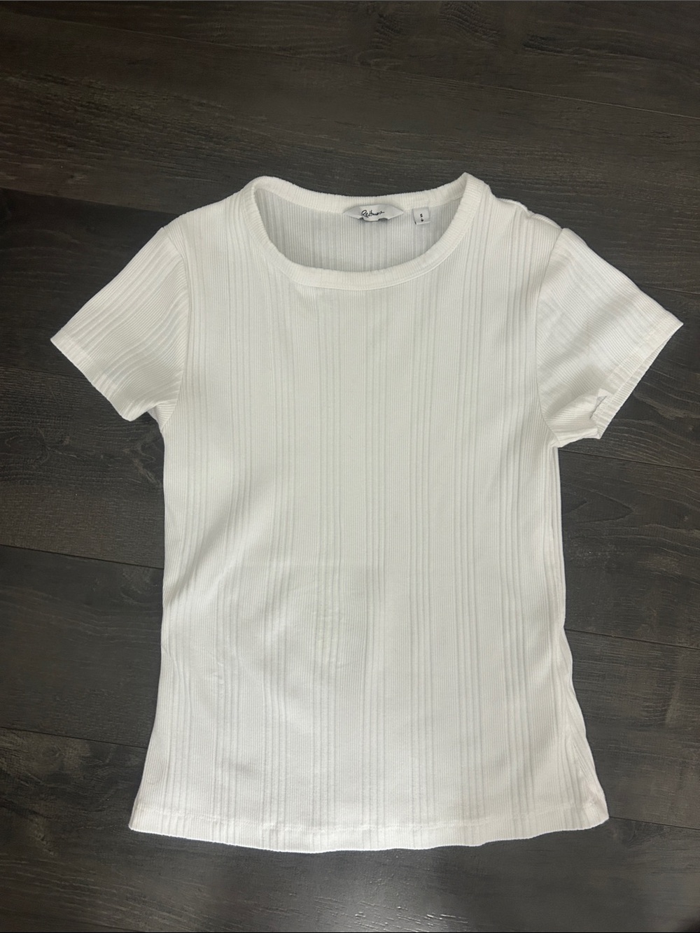 Reitmans White Slim Fit  Ribbed Short Sleeve Tee